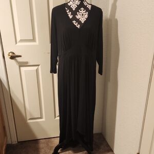 Torrid Black Long Sleeve Maxi Dress Hi-low Hem, Stretchy, Size 2 18/20 2x